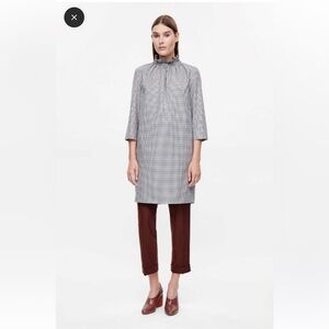 COS high neck ruffle plaid shift dress size 2 euro 32